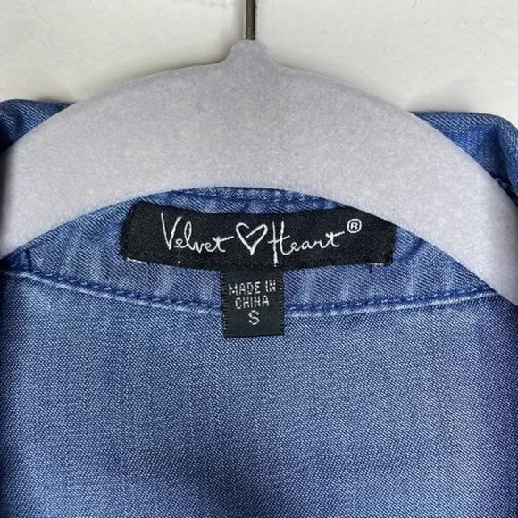 Velvet Heart Size S Anita Tencel Blue Chambray Button Down Casual Shirt Dress - Picture 4 of 12